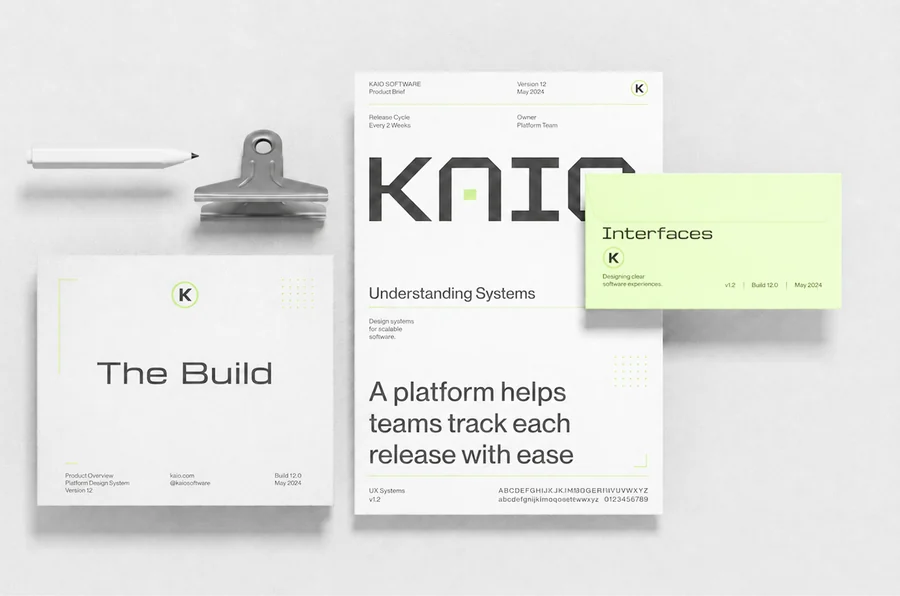 Printed brand collateral: poster, business card and envelope