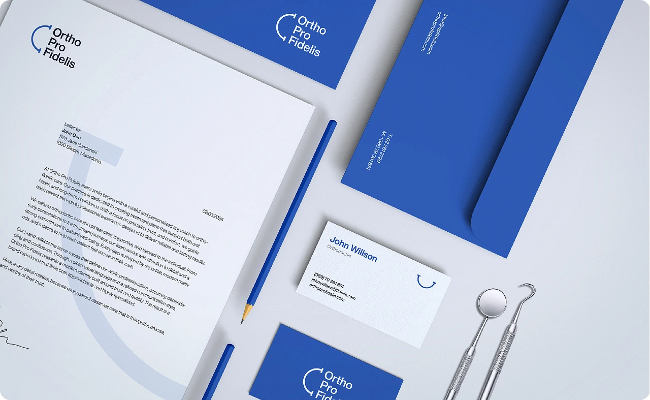 Ortho Pro Fidelis letterhead, envelope and business cards